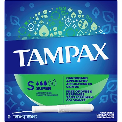 Cardboard tampons unscented super absorbency 20 count