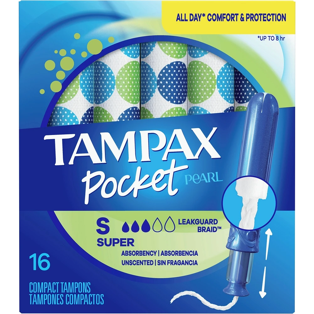 Tampons non parfumés avec applicateur compact en plastique de degré d'absorption Super, Pocket Pearl