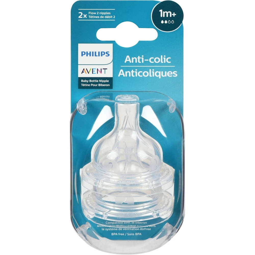 Avent Anti-colic Baby Bottle Flow 2 Nipple, 2 pack, SCY762/02