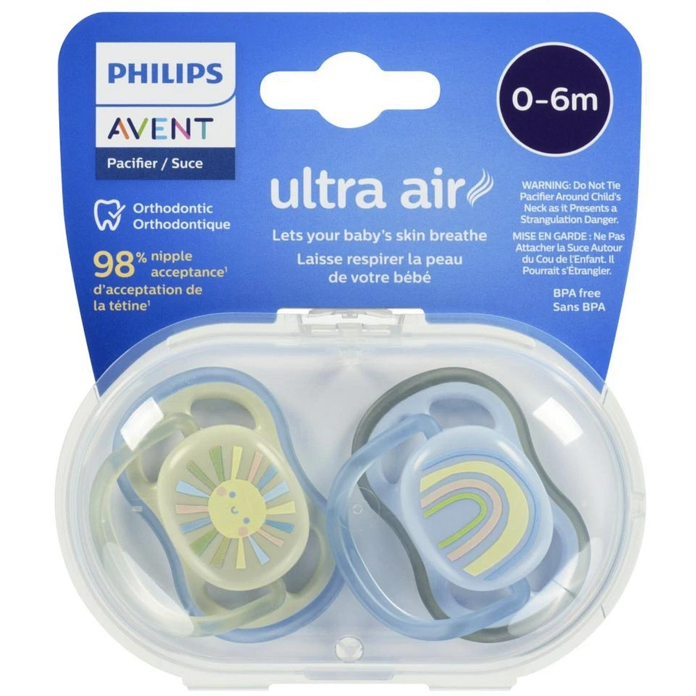 Suce ultra-aérée Philips Avent pour bébés de 0 à 6 mois, motifs soleil et arc-en-ciel, SCF085/58