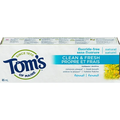 Tom's of Maine Dentifrice naturel Propre et frais Fenouil (sans fluorure) 85ML