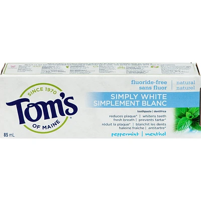 Tom's of Maine Simply White Dentifrice Naturel Sans Fluorure Menthe 85ML