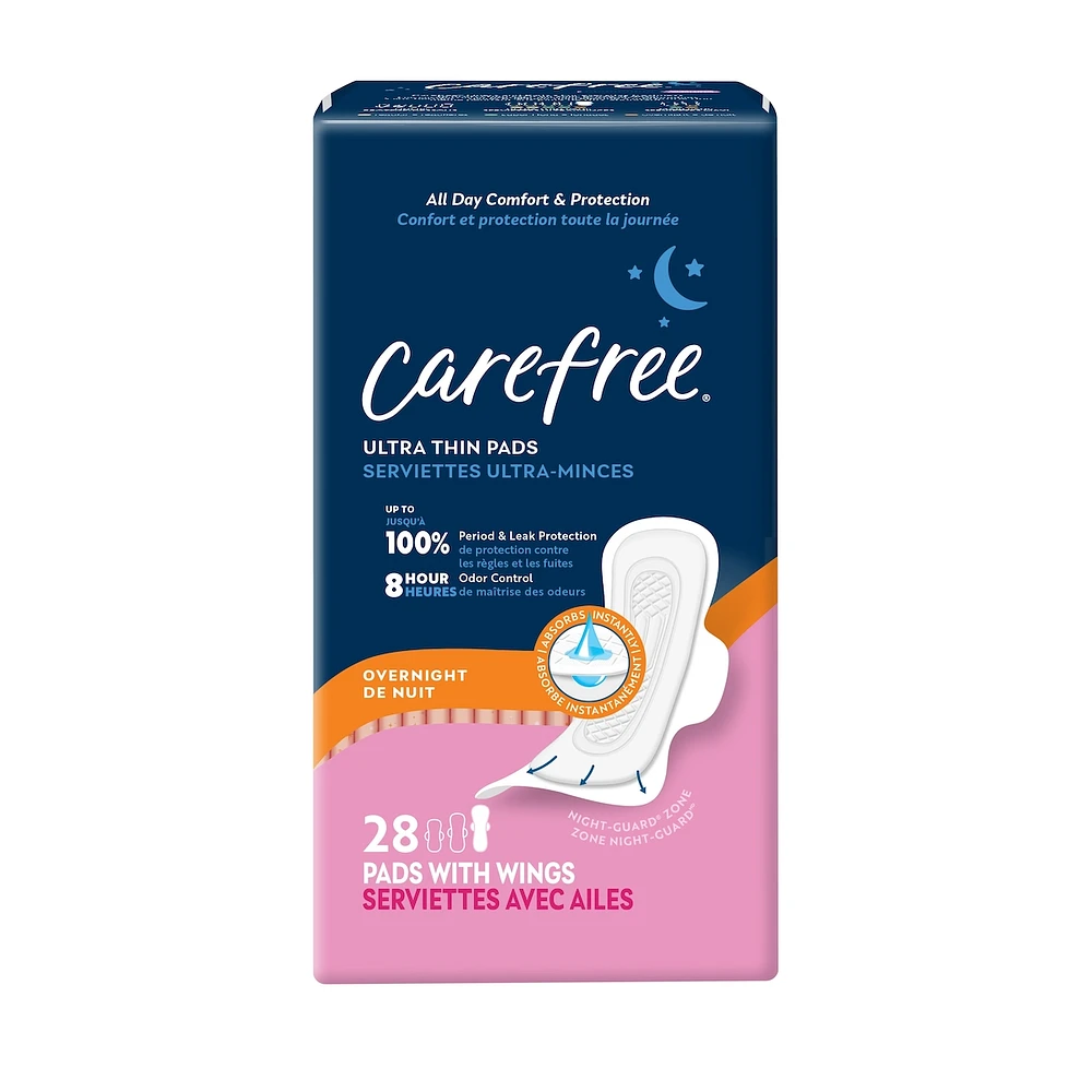 28 serviettes de nuit CAREFREEMD ultra-minces avec ailes