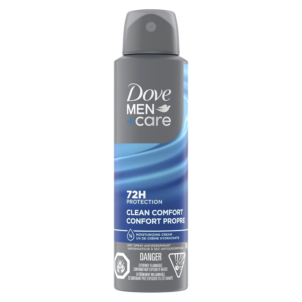 Dove Men+Care Dry Spray Antiperspirant 48h sweat and odour protection Clean Comfort with 1/4 moisturizing technology 107 g