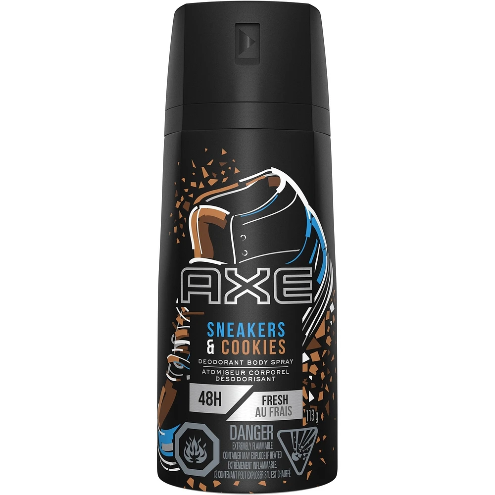 AXE Dual Action Deodorant Body Spray for Long Lasting Odour Protection Sneakers and Cookies Sage & Cedarwood Men's Deodorant 48 hours Fresh formulated without Aluminum 113 g