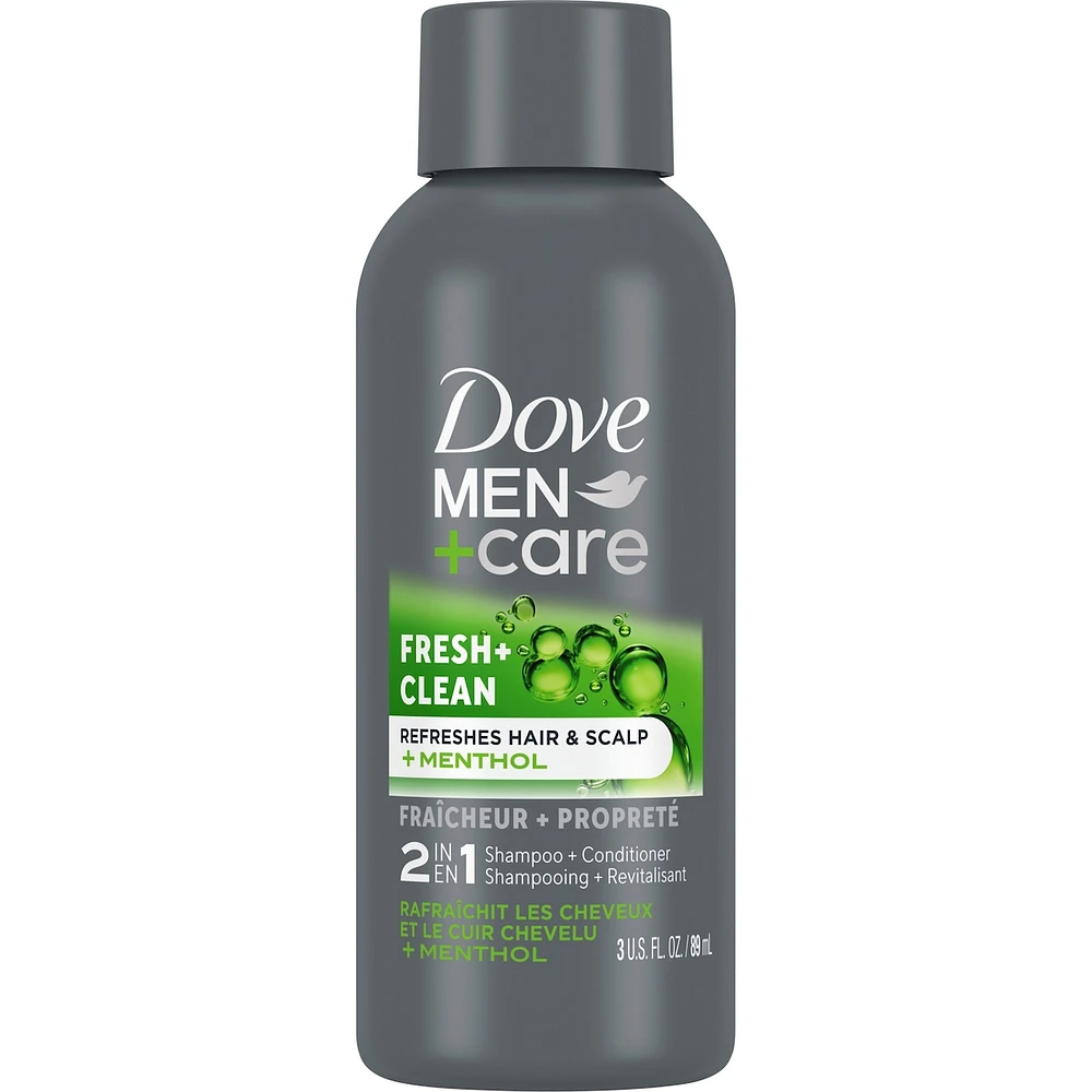 Shampooing + Revitalisant Fortifiant 2-en-1 pour un usage quotidien Dove Men+Care Fraîcheur et Propreté avec caféine et menthol 89mL