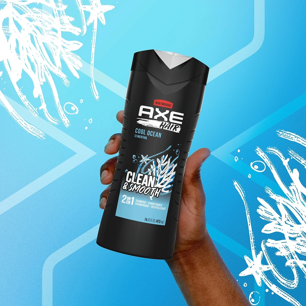 Shampooing et revitalisant pour des cheveux propres et lisses AXE 2 en 1 Cool Ocean au menthol 473 ml