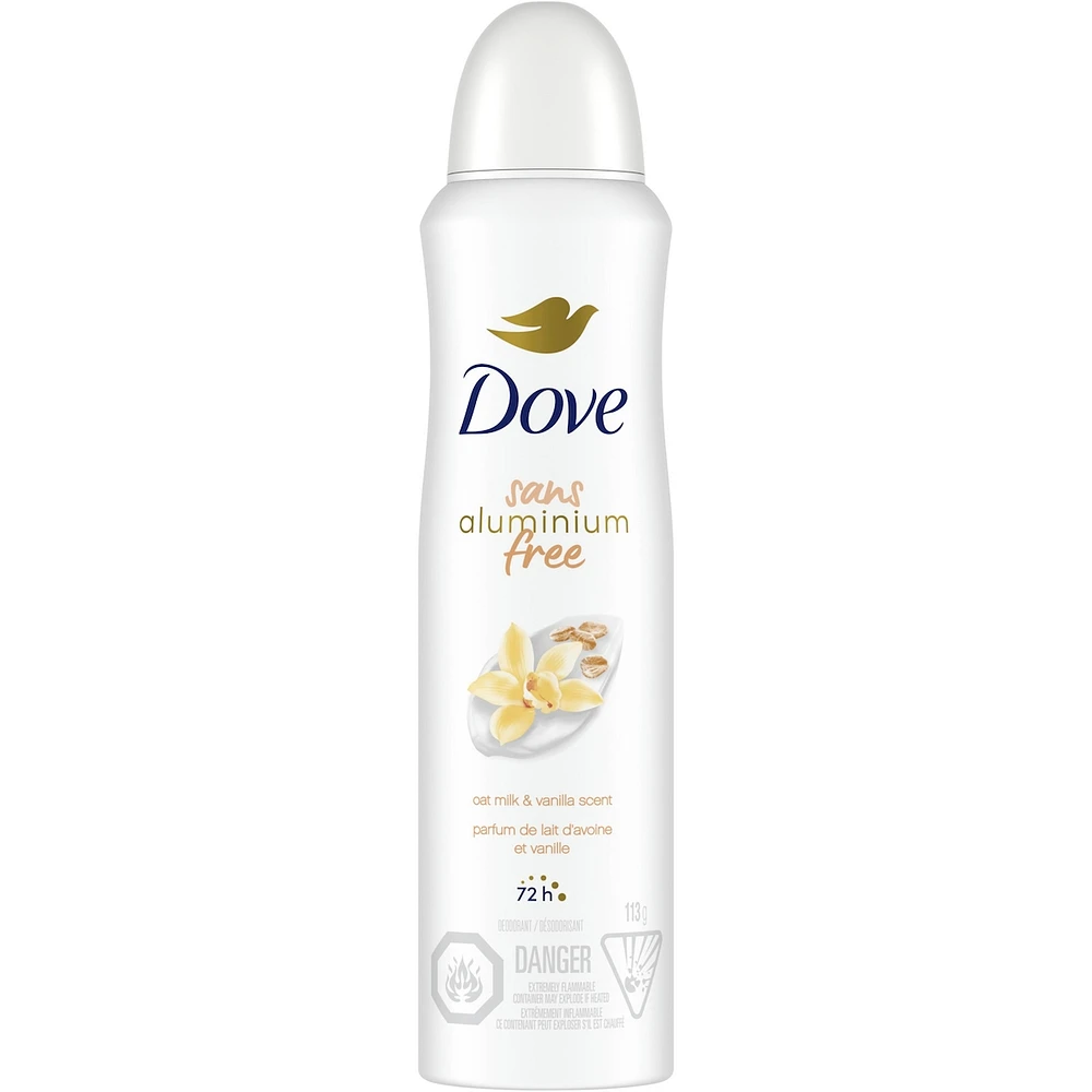 Désodorisant 48 h en Vaporisateur à Sec Sans Aluminium pour Femme Parfum de Lait d'Avoine et Vanille Dove 0 % Aluminium avec 1/4 d'Hydratants pour des Aisselles Douces et Lisses