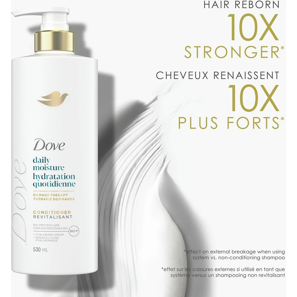 Revitalisant pour Cheveux Secs Dove Hydratation quotidienne avec Soin Protéine Liquide Bio et Sérum d'Acide Hyaluronique, 530 ML