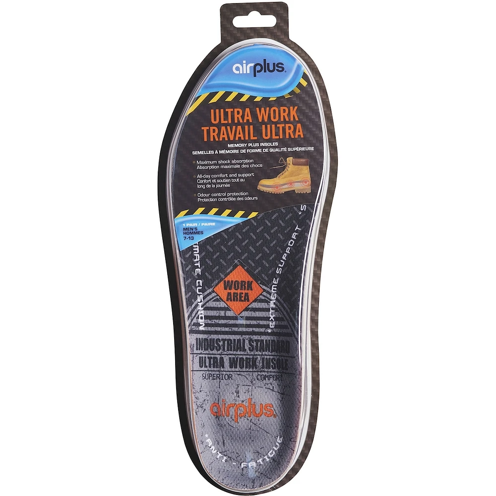 SEMELLES EN MOUSSE VISCOÉLASTIQUE PLUS ULTRA WORK POUR HOMME, POINTURES 7 à 13