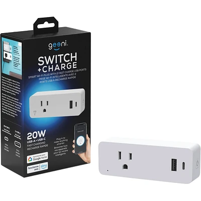 SWITCH + CHARGE Prise intelligente Wi-Fi avec ports USB-C et USB-A
