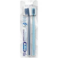 Brilliance Premium Whitening Toothbrush with Plaque Eraser, Medium, Sky Blue and Gray, 2 Count