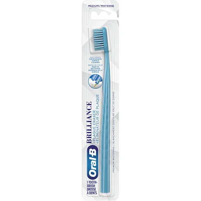 Brilliance Premium Whitening Toothbrush with Plaque Eraser, Medium, Sky Blue and Gray, 2 Count