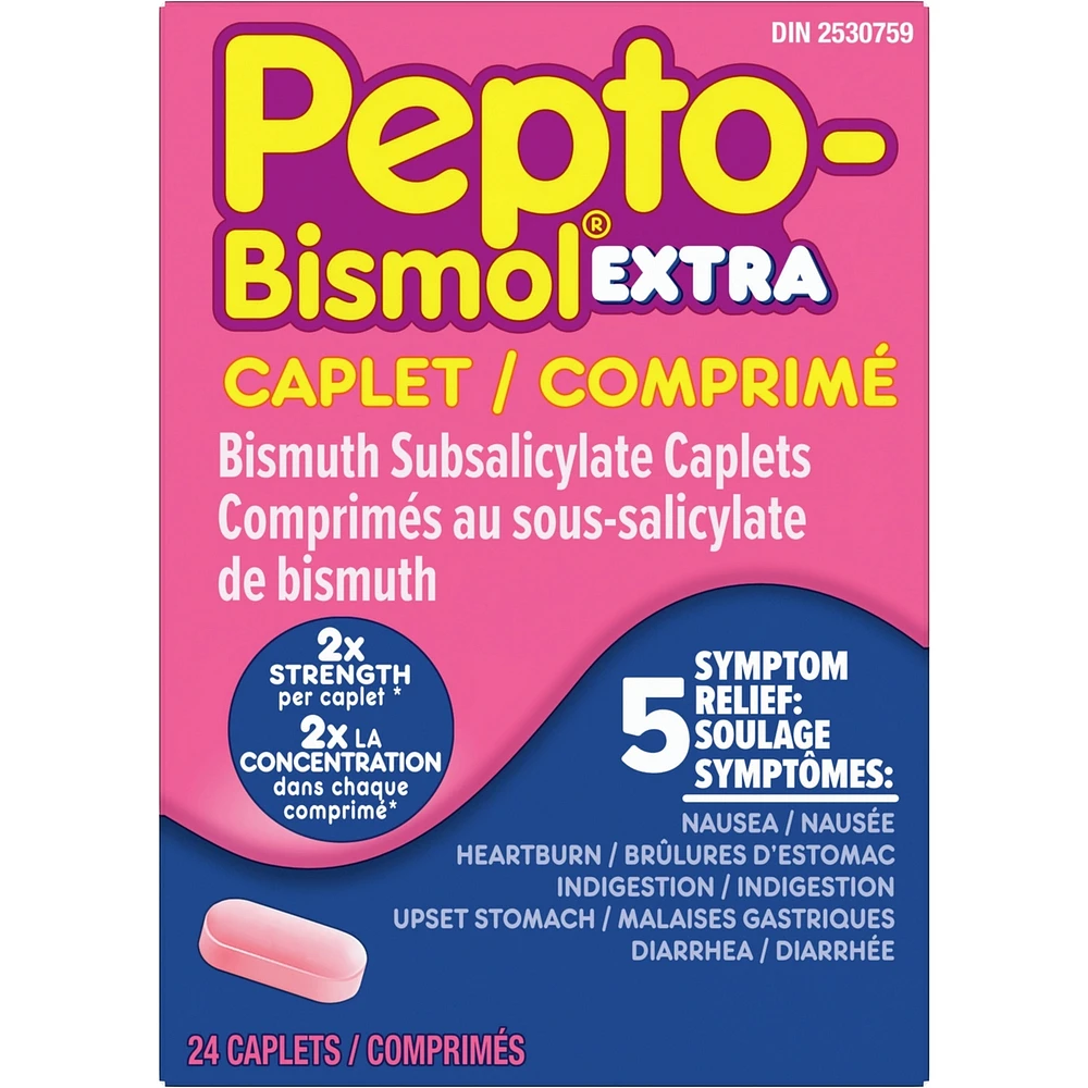 Comprimés Pepto Bismol Extra fort pour soulager la nausée, les brûlures d’estomac, l’indigestion, les malaises gastriques et la diarrhée, saveur originale
