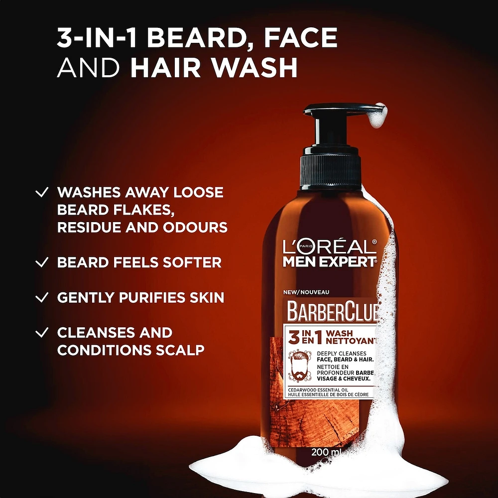 Nettoyant 3 en 1 pour la barbe, cheveux et visage, pour hommes avec barbe Barberclub