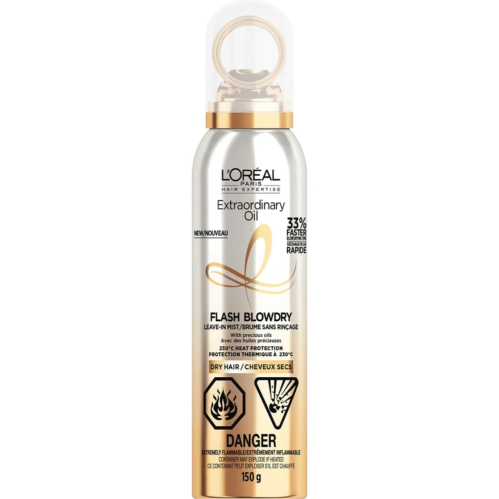 L'Oreal Paris Extraordinary Oil Flash BlowDry Brume Sans Rinçage, Pour Cheveux Secs, Protection Thermique