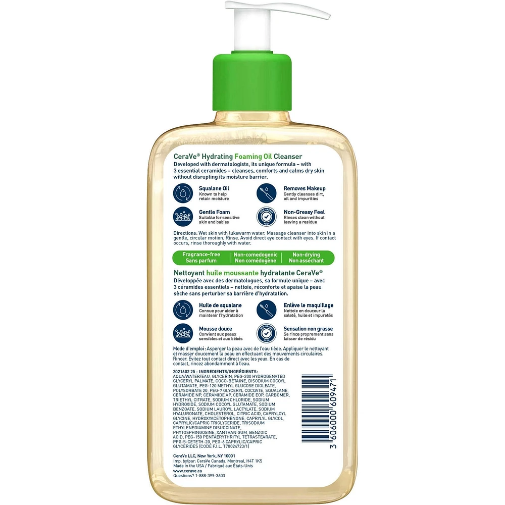 CeraVe Hydrating Foaming Oil Cleanser | Face & Body Wash with Squalane Oil, Hyaluronic Acid and Ceramides | For Dry to Very Dry Skin | 355 mL
