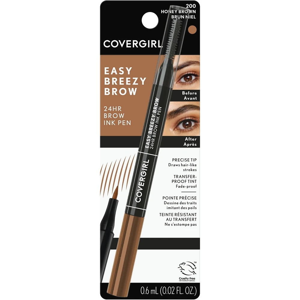 Easy Breezy Brow 24HR Ink Pen™, dual applicator, ultra-precise felt-tip, spoolie comb, water-resistant, lightweight, 100% Cruelty-Free