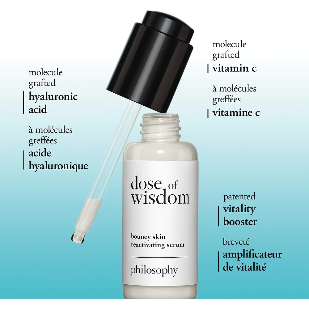 dose of wisdom™ sérum réactivant pour une peau rebondie hydratée et soutenue grace au collagène, enrichi en oxygène, vitamine C acide hyaluronique