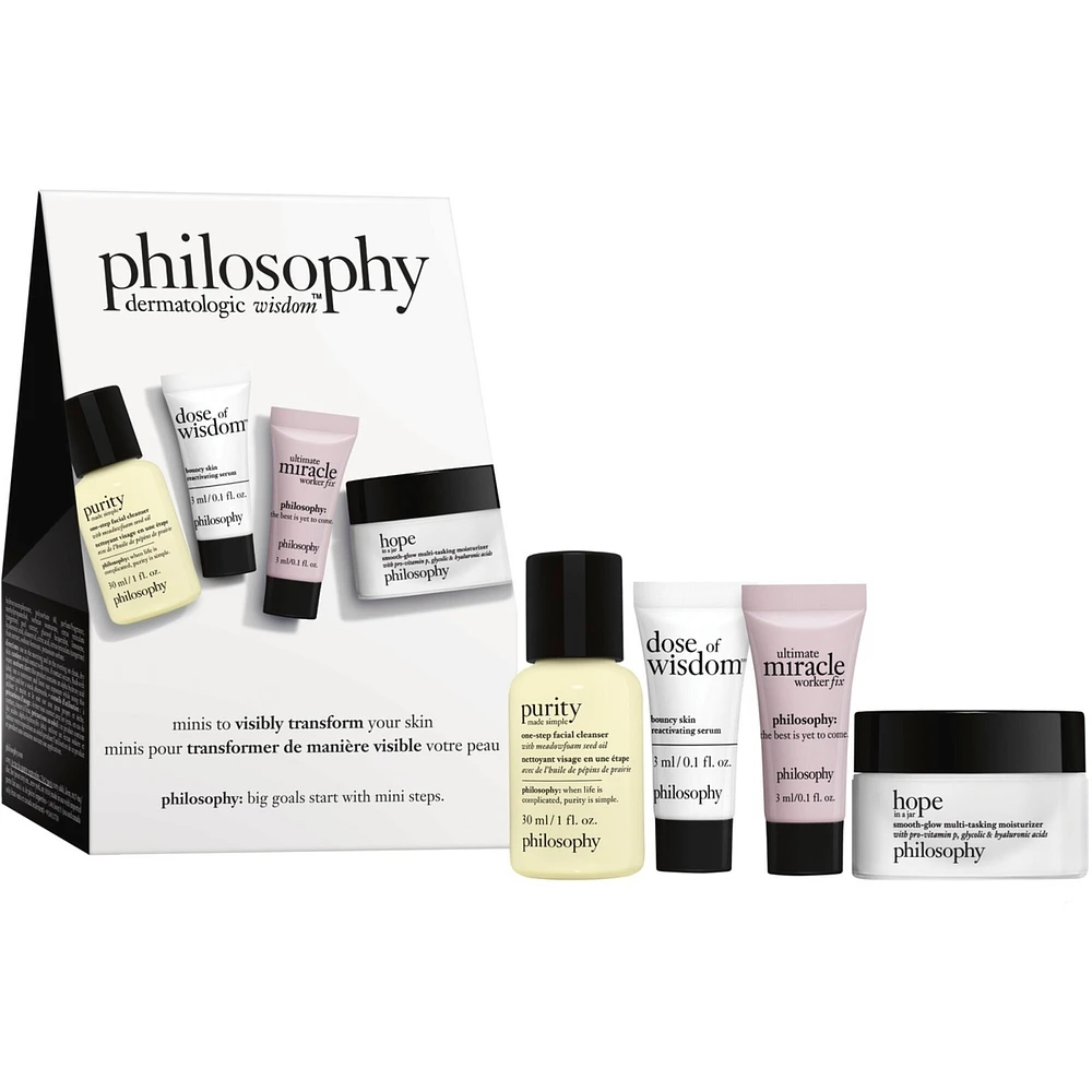 Coffret de soins pour la peau emblématiques en mini-format pour transformer votre peau