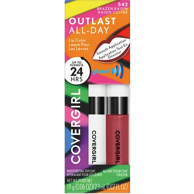 Outlast All-Day Lip Color, long-lasting coverage, easy two-step system, moisturizing formula, transfer-resistant, 100% Cruelty-Free