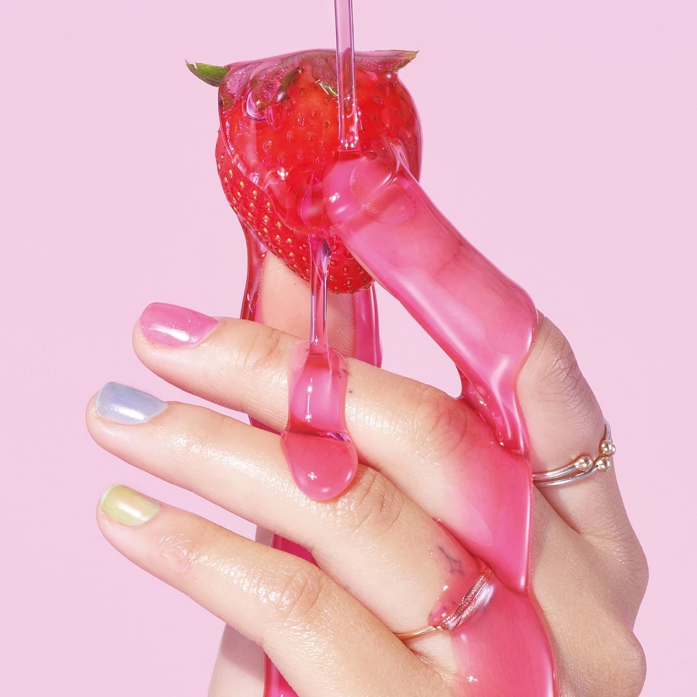 Insta-Dri® Syrup Nail Polish, 3-in-1 formula with a berry scent and built-in base top coat. 1 Stroke, Coat Done. Dries 60 seconds