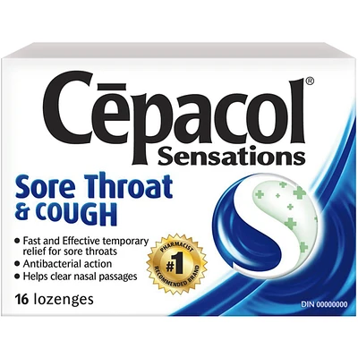Cépacol Sensations Mal de Gorge et TOUX, 16 pastilles contre le mal de gorge