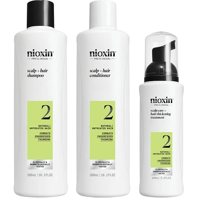 Soin épaississant pour cuir chevelu et cheveux Système 2 de Nioxin - pour les cheveux naturels et très clairsemés - Comprend un shampooing mL