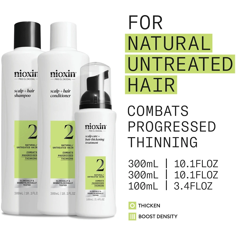 Soin épaississant pour cuir chevelu et cheveux Système 2 de Nioxin - pour les cheveux naturels et très clairsemés - Comprend un shampooing mL