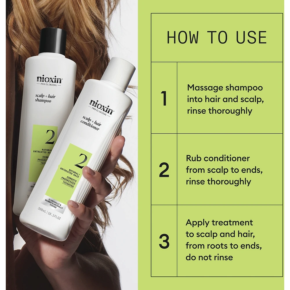 Soin épaississant pour cuir chevelu et cheveux Système 2 de Nioxin - pour les cheveux naturels et très clairsemés - Comprend un shampooing mL