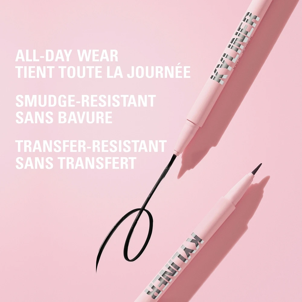 Kyliner Brush Tip Liquid Eyeliner Pen, easy to apply, ultra-fine, water-resistant, deep black, weightless, long-wear