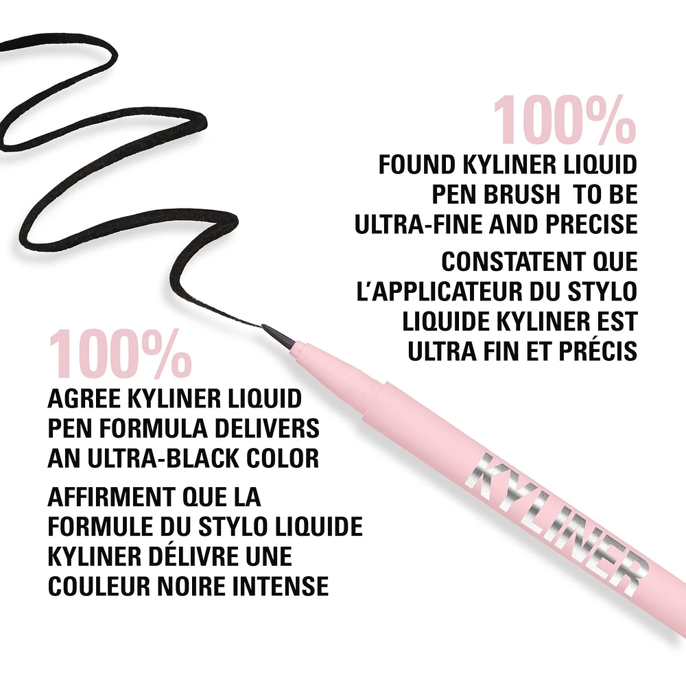 Kyliner Brush Tip Liquid Eyeliner Pen, easy to apply, ultra-fine, water-resistant, deep black, weightless, long-wear