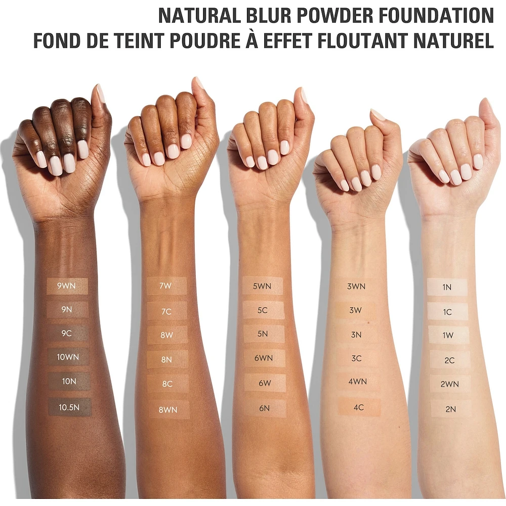 Natural Blur Powder Foundation, medium buildable blurred matte, 12-hour wear, breathable finish
