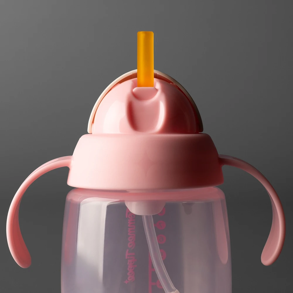 Tommee Tippee Starter Straw Cup, 8oz, Easy Transition Toddler Cup For 6 Months+, with Silicone Weighted Straw and Easy-Hold Handles, Pink, 1 count