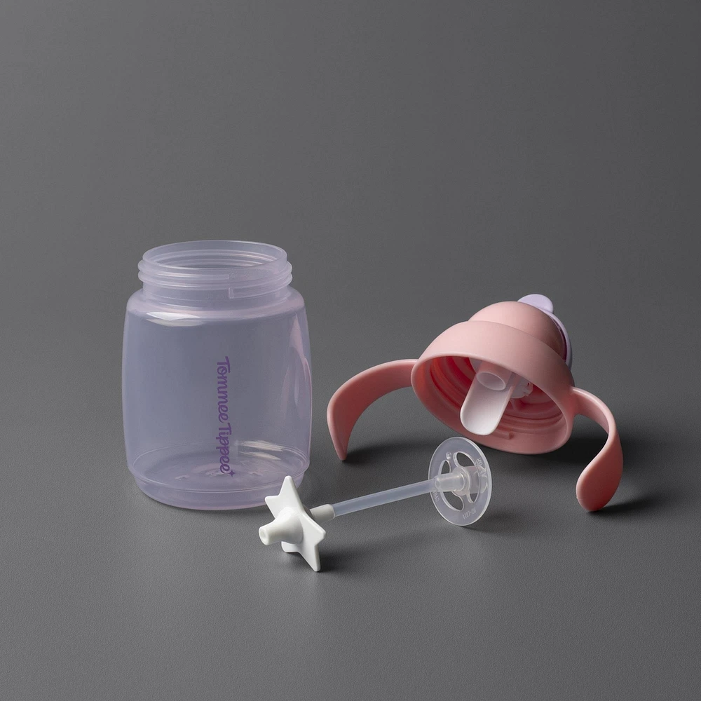 Tommee Tippee Starter Straw Cup, 8oz, Easy Transition Toddler Cup For 6 Months+, with Silicone Weighted Straw and Easy-Hold Handles, Pink, 1 count