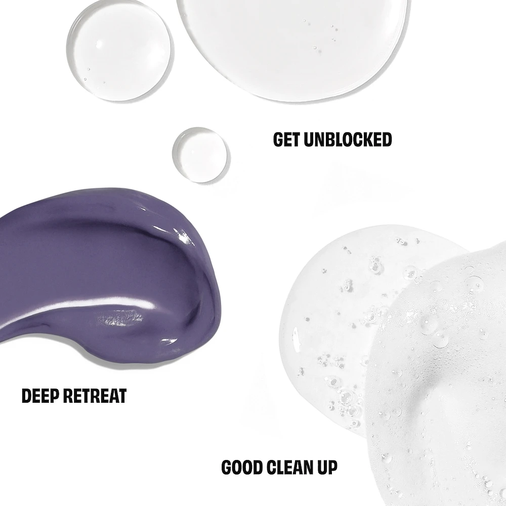 The Clear Necessities cleansing oil, foaming cleanser, and clay mask set