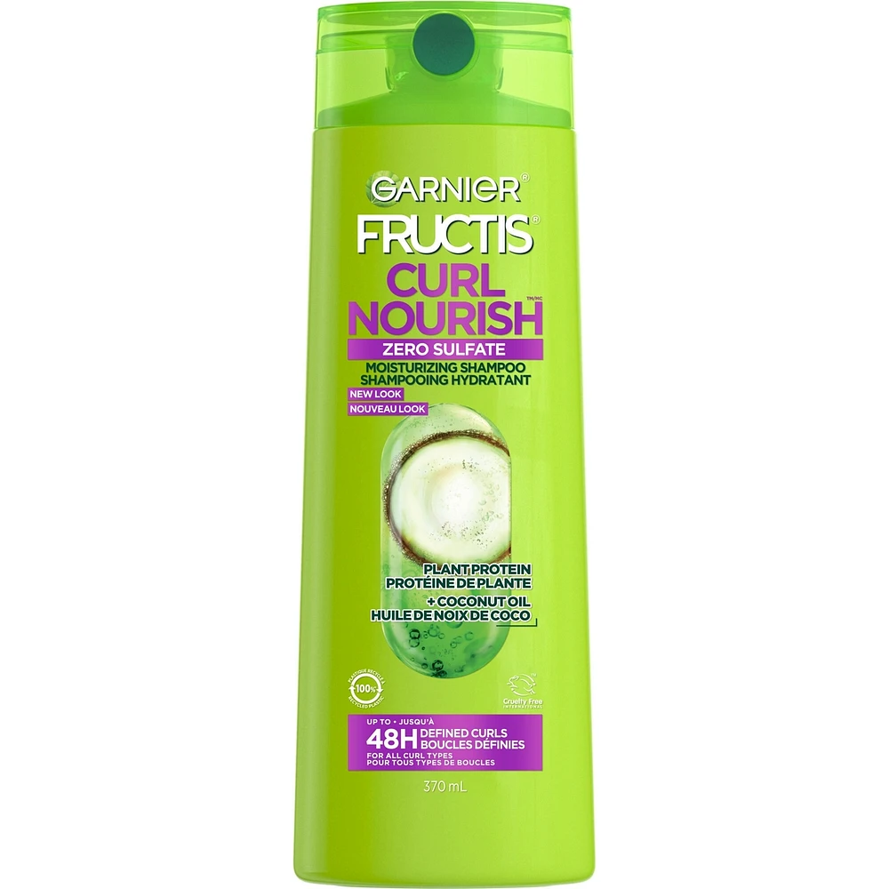 Garnier Fructis Curl Nourish Sulfate-Free Moisturizing Shampoo for All Curl Types, with Coconut Oil and Elasto-Protein, 370mL