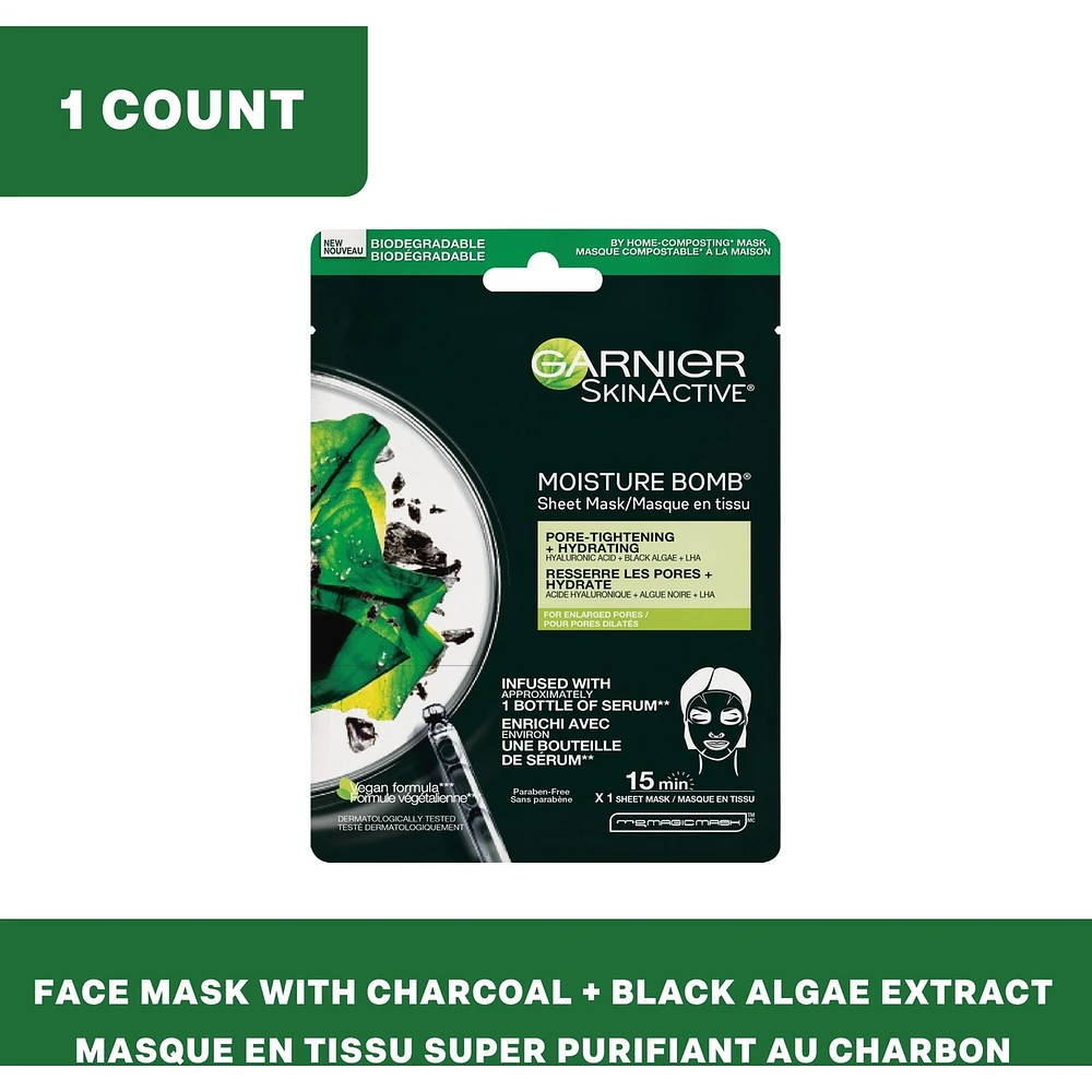 Super Purifying Charcoal Sheet Mask with Algae Extract, by Garnier