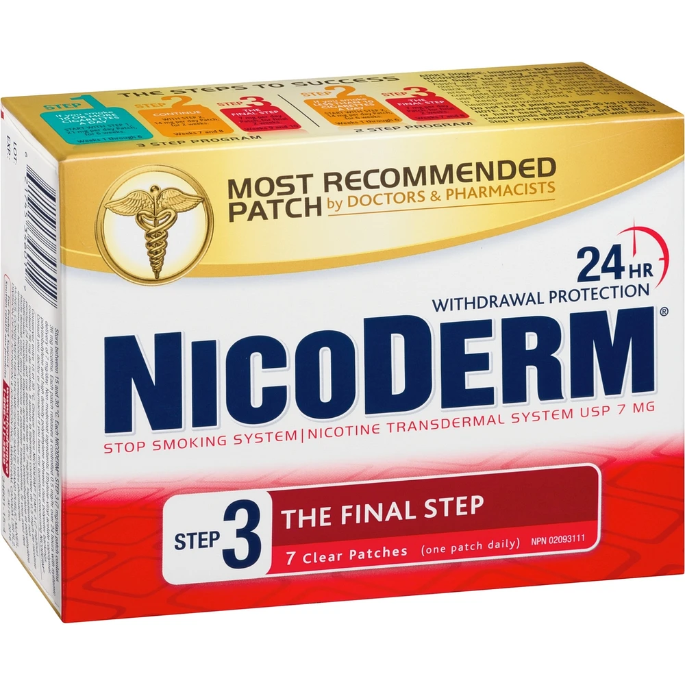 NICODERM® Stop Smoking System, STEP 3, 7 clear patches (one patch daily) 7 mg/day