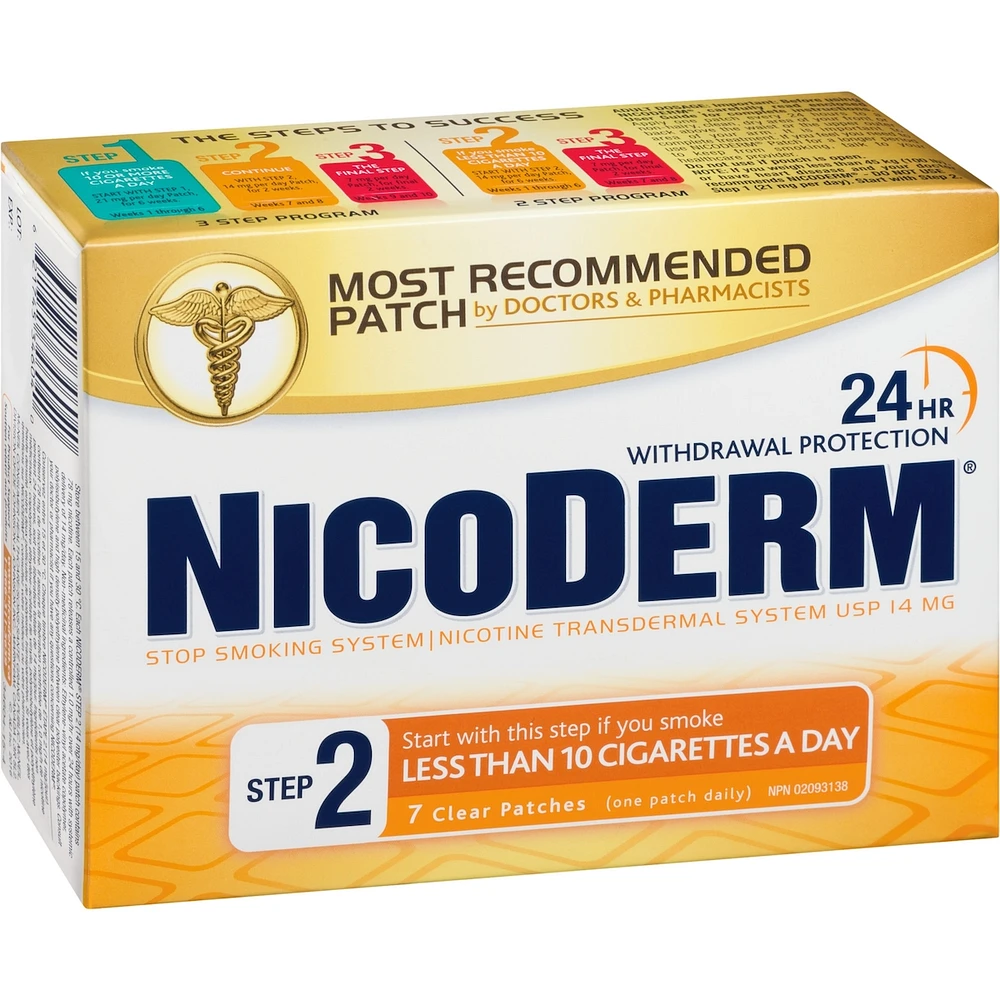 NICODERM® Stop Smoking System, STEP 2, 7 clear patches (one patch daily) 14 mg/day