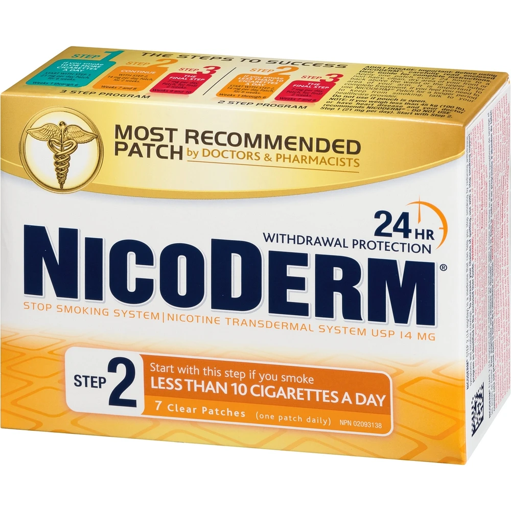 NICODERM® Stop Smoking System, STEP 2, 7 clear patches (one patch daily) 14 mg/day