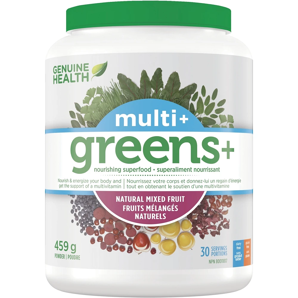 Multi, Greens+, Fruits Mélangés Naturels, Multivitamine Quotidienne, Superaliment En Poudre, De
Contenant De 459 G