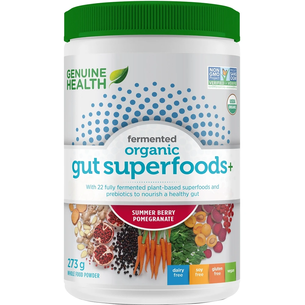 superaliments+ fermentés biologiques pour l'intestin, baies estivales et grenade