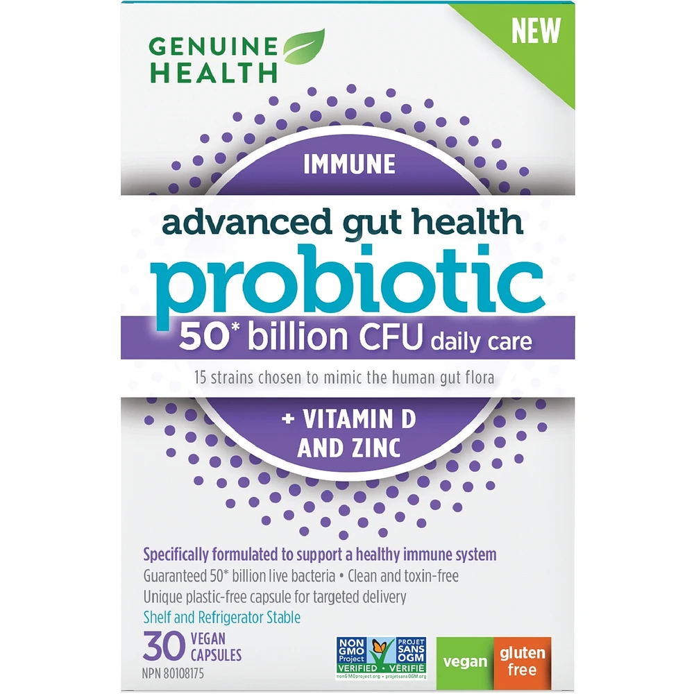 santé intestinale évoluée système immunitaire avec vitamine D et zinc, 50 milliards d’UFC, 15 souches diverses, végétalien, capsule à libération retardée