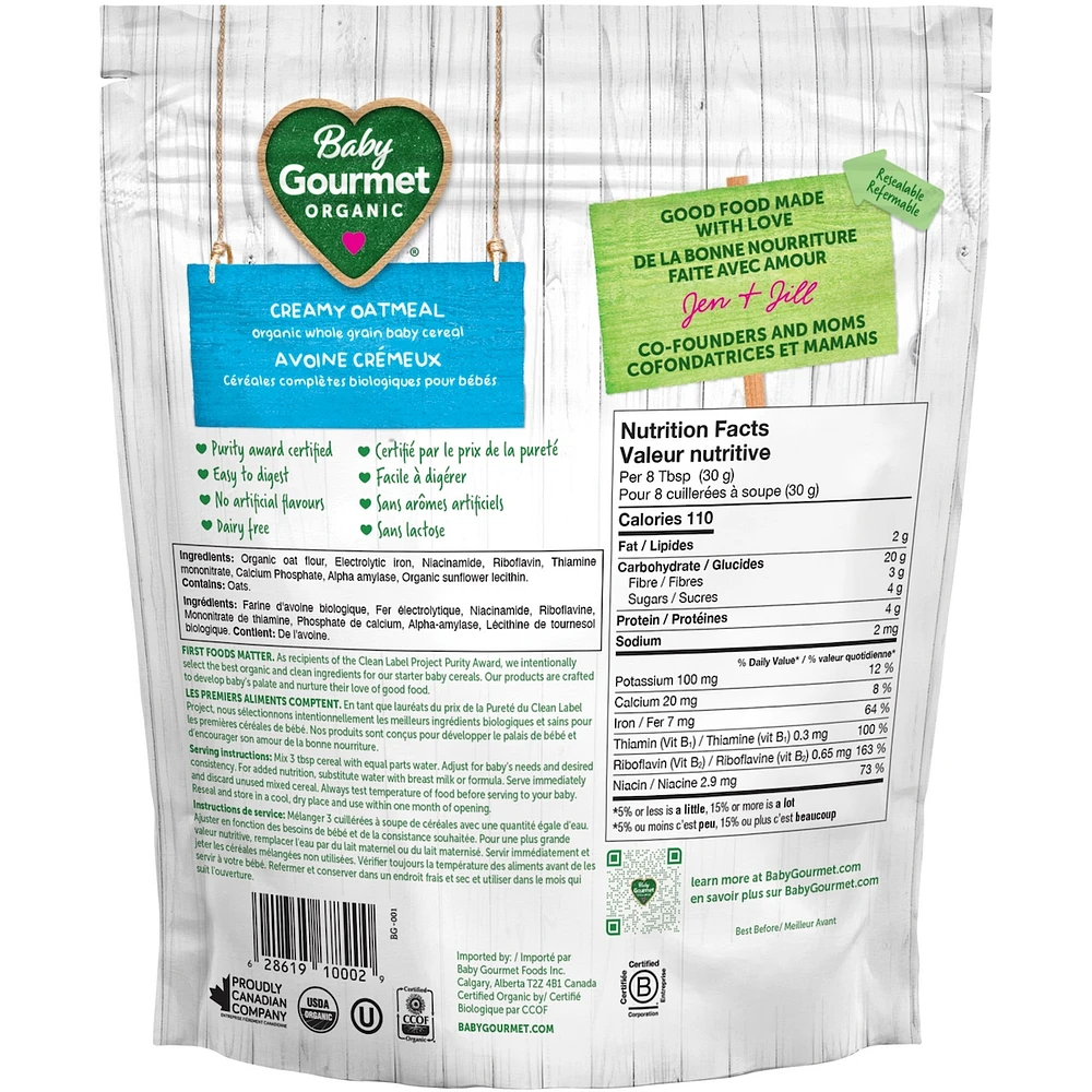 Céréales pour bébé biologiques avoine crémeux de Baby Gourmet