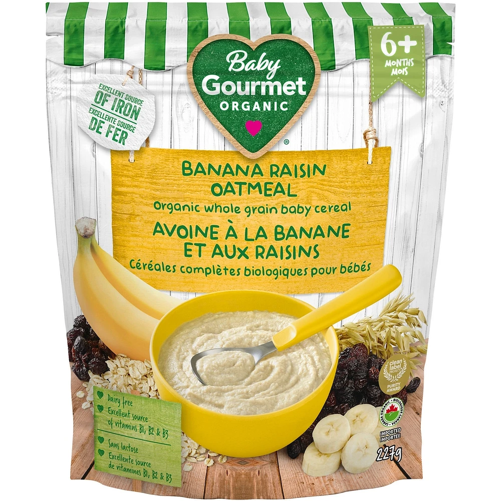 Céréales pour bébé biologiques avoine à la banane et aux raisins de Baby Gourmet