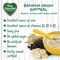 Céréales pour bébé biologiques avoine à la banane et aux raisins de Baby Gourmet