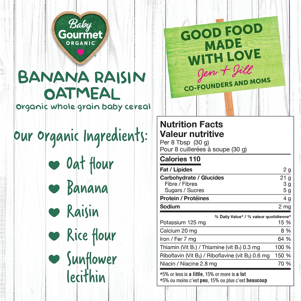 Céréales pour bébé biologiques avoine à la banane et aux raisins de Baby Gourmet