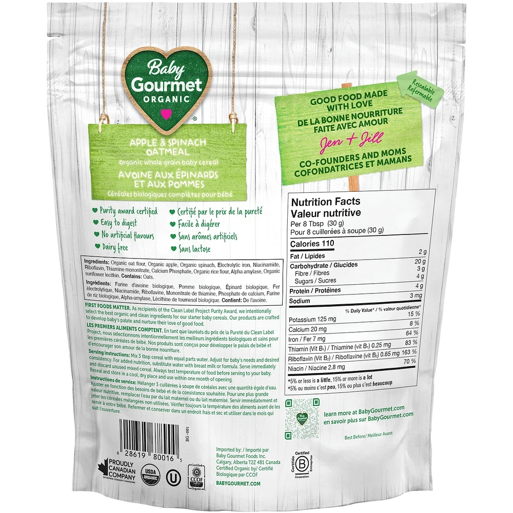 Baby Gourmet Organic Baby Cereal Apple Spinach Oatmeal