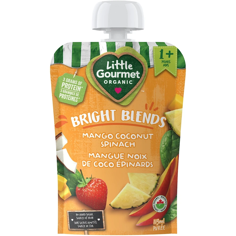 Little Gourmet Organic Toddler Snack Bright Blends Mango Coconut Spinach
